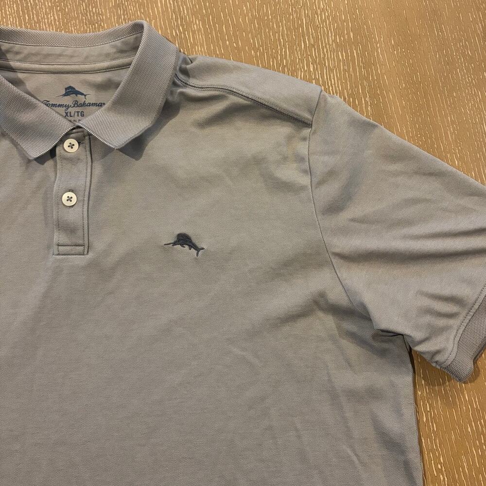 Tommy Bahama Gray XL Short Sleeve Polo Supima Cotton Logo Swordfish‎ Marlin